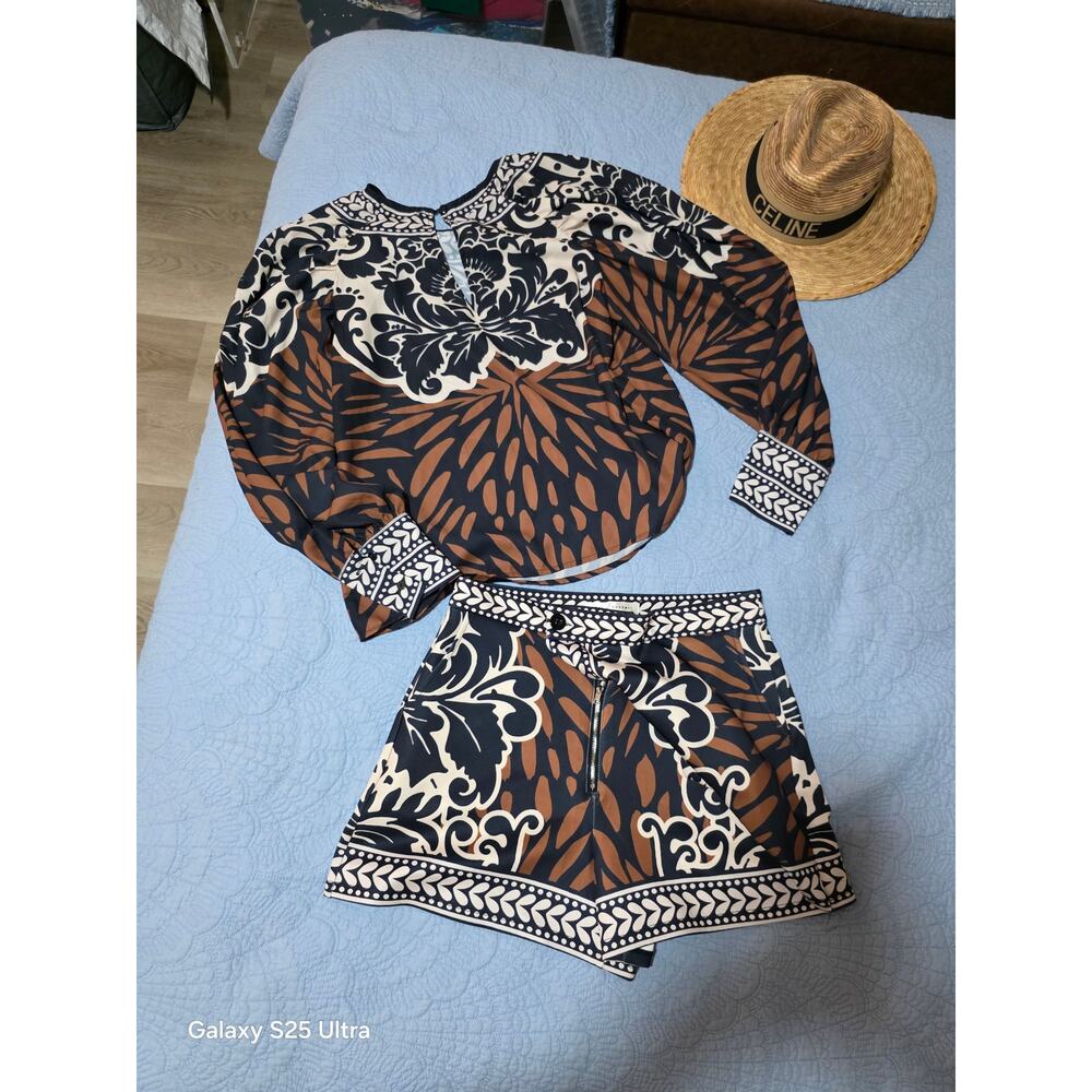 SUMMER SHORT SET - 2 PIECES SKORT & BLOUSE - SIZE M - ELEGANT - Picture 3 of 4